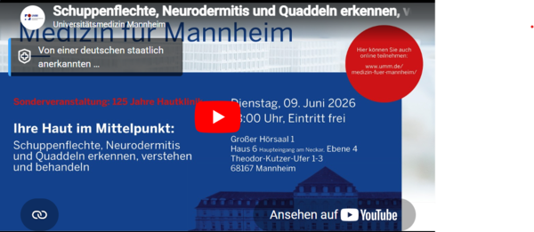 Dunkelbauer Hintergrund mit weißem Schriftzug: Schuppenflechte, Neurodermitis und Quaddeln erkennen, verstehen und behandeln.