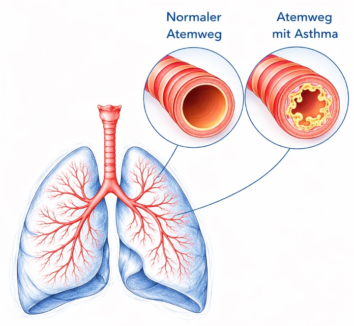 Asthma. Quelle: Universitätsklinikum Mannheim, V Med. Klinik, mit KI erstellt.