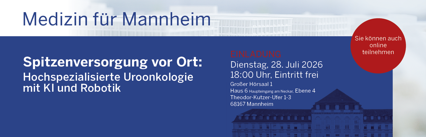 Grafik in blau: Medizin für Mannheim "Hochspezialisierte Uroonkologie mit KI und Robotik" H