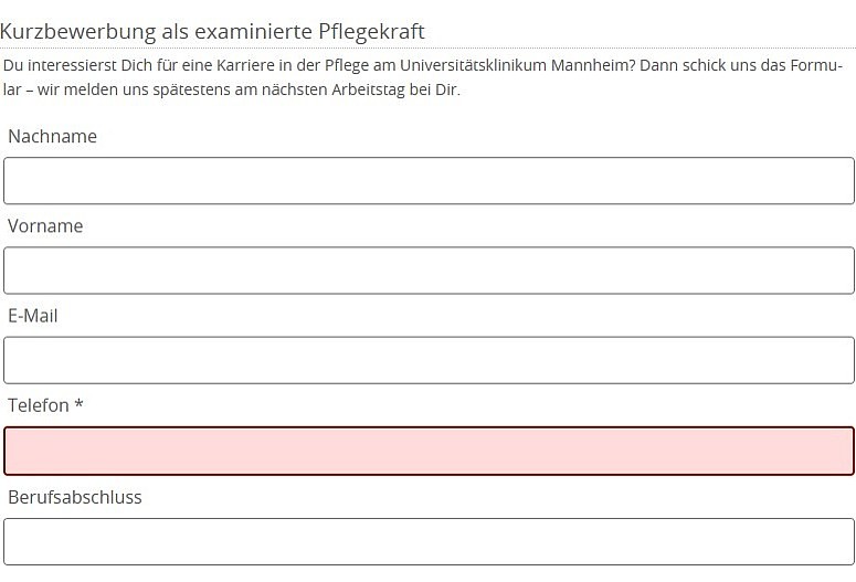 Vorschau des Kontaktformulars