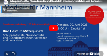 Grafik in dunkelblau mit weißer Schrift "Medizin für Mannheim - Ihre Haut im Mittelpunkt"